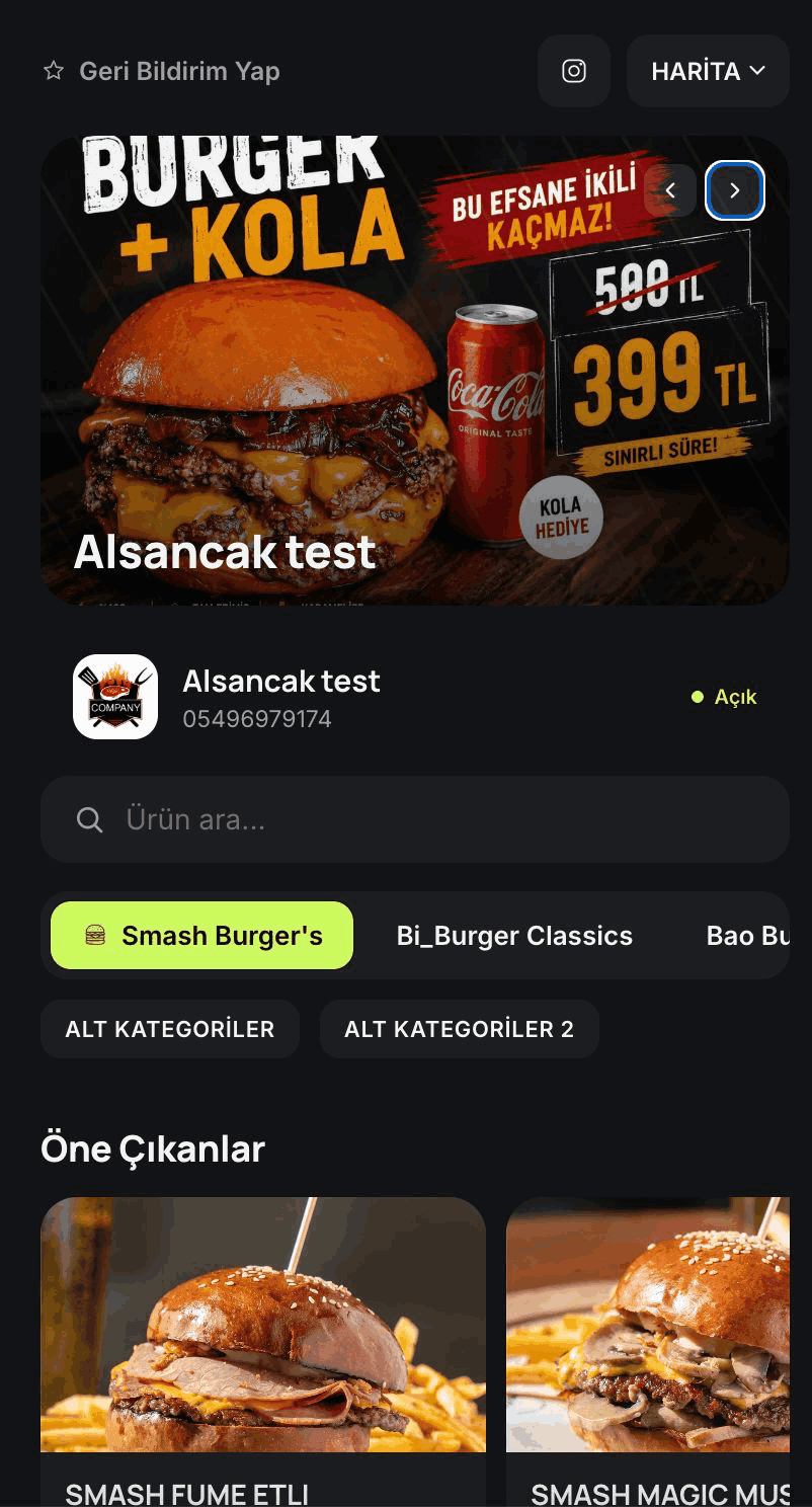 Hostly Tema 3 menü görünümü